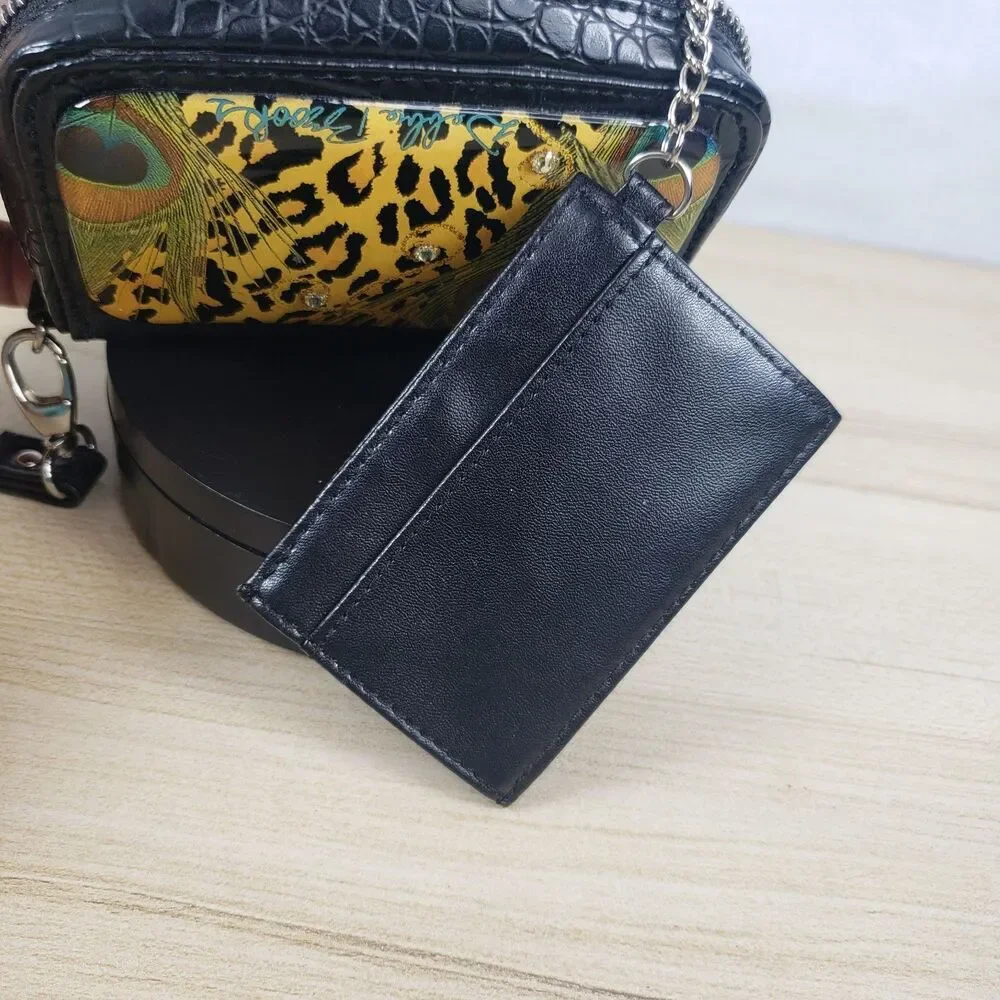 Debbie Brooks Black Peacock Animal Print Rhinestone Wristlet Wallet Phone Case